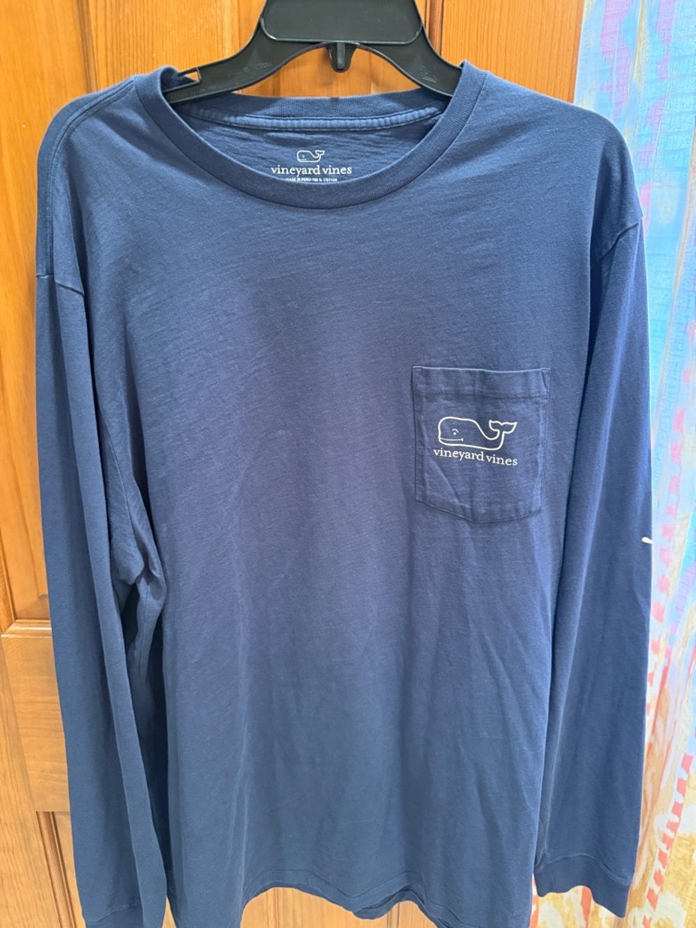 Vineyard Vines Navy Long-Sleeve Pocket Tee with Whale Logo